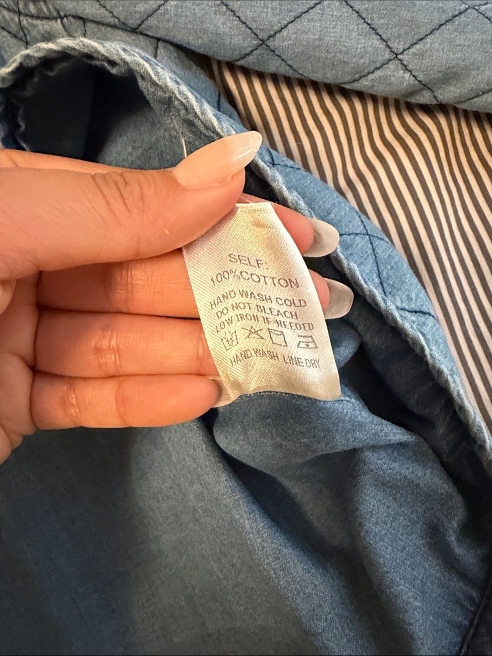 Quilted Chambray Tie-Front Jacket - Blue - Picture 3 of 5